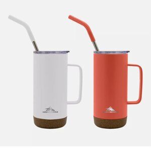 Set of 2, High Sierra 16oz Vacuum Insulated Stainless Tumblers  Cork Bottom